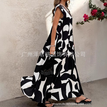 pluss-suuruses daamid, uued 2025. aasta Euroopa ja Ameerika Amazoni piiriülesed naiste suvised uue taimetrükiga pluss-suuruses kleidid