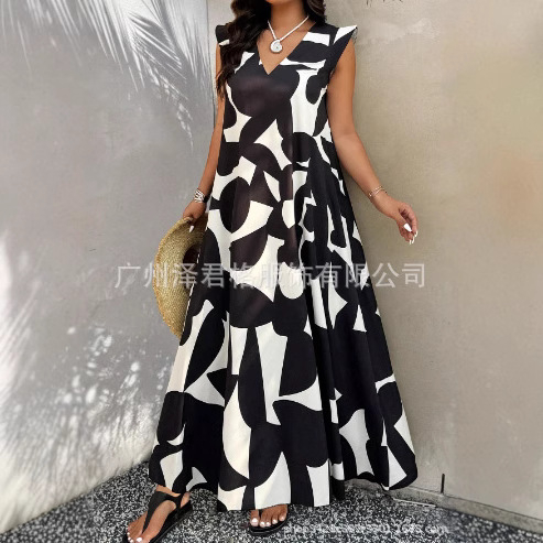pluss-suuruses daamid, uued 2025. aasta Euroopa ja Ameerika Amazoni piiriülesed naiste suvised uue taimetrükiga pluss-suuruses kleidid