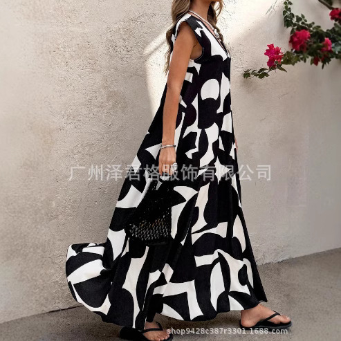 pluss-suuruses daamid, uued 2025. aasta Euroopa ja Ameerika Amazoni piiriülesed naiste suvised uue taimetrükiga pluss-suuruses kleidid