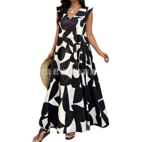 pluss-suuruses daamid, uued 2025. aasta Euroopa ja Ameerika Amazoni piiriülesed naiste suvised uue taimetrükiga pluss-suuruses kleidid