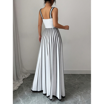 Σε απόθεμα Εξωτερικό Εμπόριο Amazon Ανεξάρτητος Ιστότοπος Διασυνοριακό Ευρωπαϊκό και Αμερικανικό Καλοκαιρινό Μοντέρνο Κομψό Ριγέ Τετράγωνο Λαιμόκοψη Αμάνικο Casual Φόρεμα