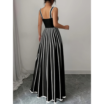 Σε απόθεμα Εξωτερικό Εμπόριο Amazon Ανεξάρτητος Ιστότοπος Διασυνοριακό Ευρωπαϊκό και Αμερικανικό Καλοκαιρινό Μοντέρνο Κομψό Ριγέ Τετράγωνο Λαιμόκοψη Αμάνικο Casual Φόρεμα