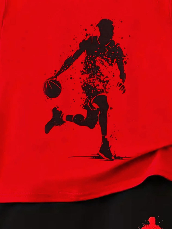 Fiú öltöny, divatos, sport, mintás, lezser, pulóver, rövid ujjú, rövidnadrág, pulóver, fiú szabadtéri póló