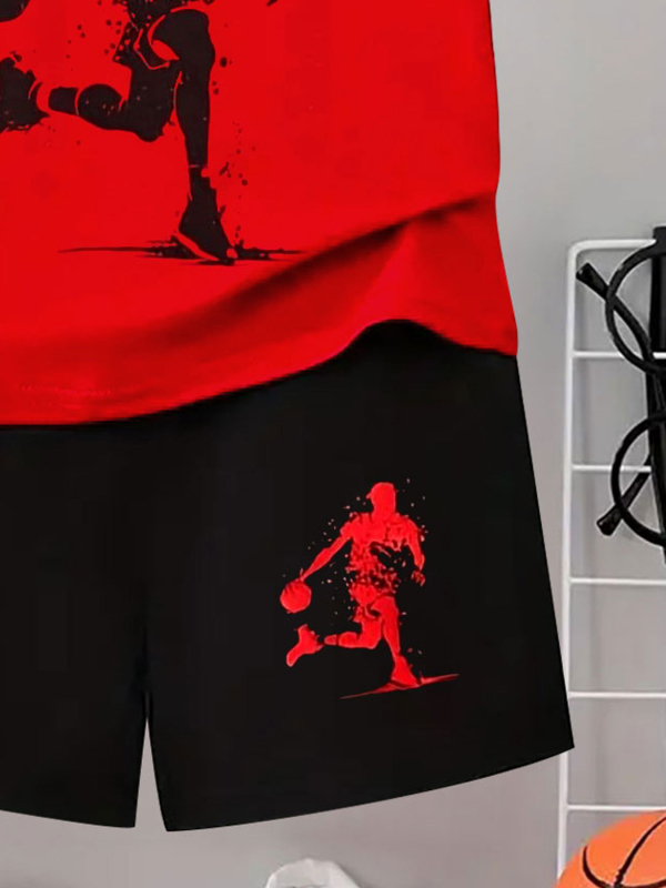 Fiú öltöny, divatos, sport, mintás, lezser, pulóver, rövid ujjú, rövidnadrág, pulóver, fiú szabadtéri póló