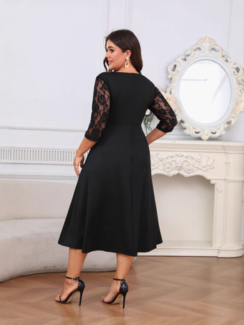 Ebay Aliexpress 2024 Nova plus veličina ženska haljina s tri četvrtine rukava s čipkom, prava fotografija