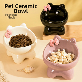 Macskatál macska kutyaeledel tál kerámia aranyos kreatív ferde szájú kis és közepes méretű kisállat tál étel rizs ivó nyak magas lábak