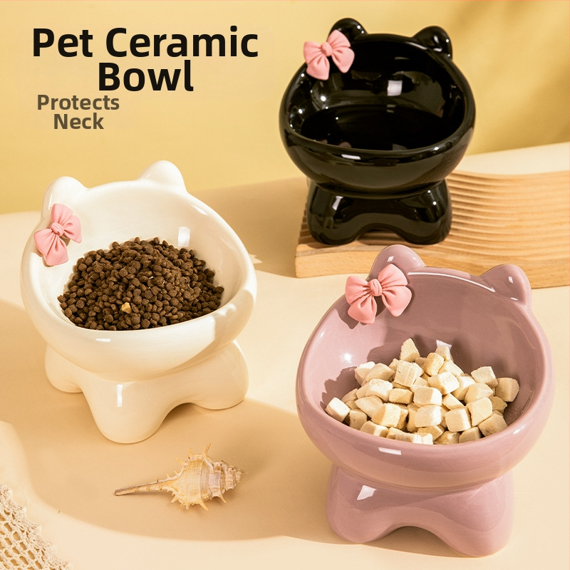 Macskatál macska kutyaeledel tál kerámia aranyos kreatív ferde szájú kis és közepes méretű kisállat tál étel rizs ivó nyak magas lábak