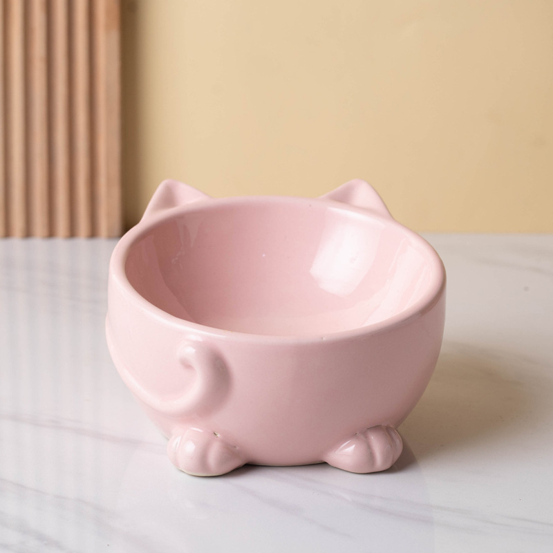 Macskatál macska kutyaeledel tál kerámia aranyos kreatív ferde szájú kis és közepes méretű kisállat tál étel rizs ivó nyak magas lábak