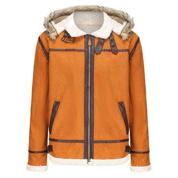 Žieminis vyriškas zomšos ir kailio vientisas šiltas švarkas, laisvalaikio stiliaus, su užtrauktuku, sandėlyje.