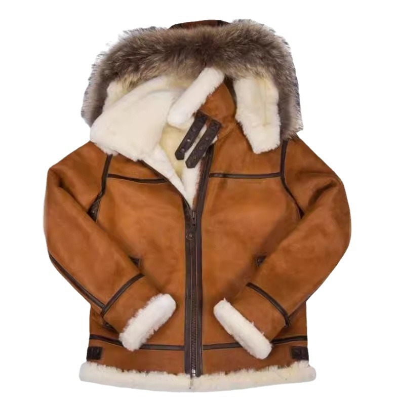 Žieminis vyriškas zomšos ir kailio vientisas šiltas švarkas, laisvalaikio stiliaus, su užtrauktuku, sandėlyje.