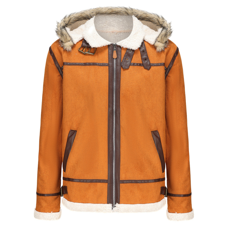 Žieminis vyriškas zomšos ir kailio vientisas šiltas švarkas, laisvalaikio stiliaus, su užtrauktuku, sandėlyje.