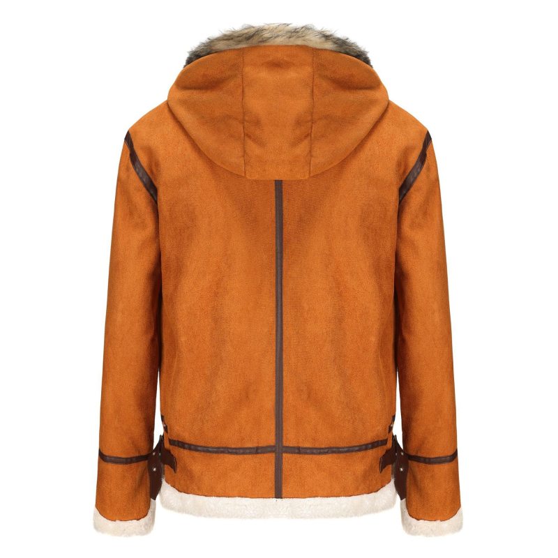 Žieminis vyriškas zomšos ir kailio vientisas šiltas švarkas, laisvalaikio stiliaus, su užtrauktuku, sandėlyje.