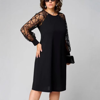 Európai és amerikai 2025 új női csipkevarrásos kerek nyakú hosszú ujjú elegáns lezser plus size ruha női ruházat