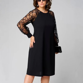 Európai és amerikai 2025 új női csipkevarrásos kerek nyakú hosszú ujjú elegáns lezser plus size ruha női ruházat