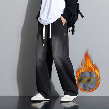 JYF-A502JR jaunas, taisnas, personalizētas, ielas stila džinsa bikses, amerikāņu stila, retro stila, tievējošas, plus izmēra, ar flīsa oderi, sabiezinātas