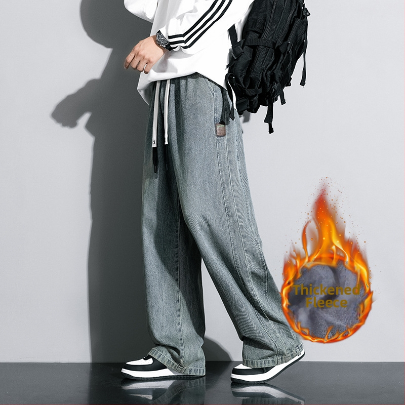 JYF-A502JR jaunas, taisnas, personalizētas, ielas stila džinsa bikses, amerikāņu stila, retro stila, tievējošas, plus izmēra, ar flīsa oderi, sabiezinātas