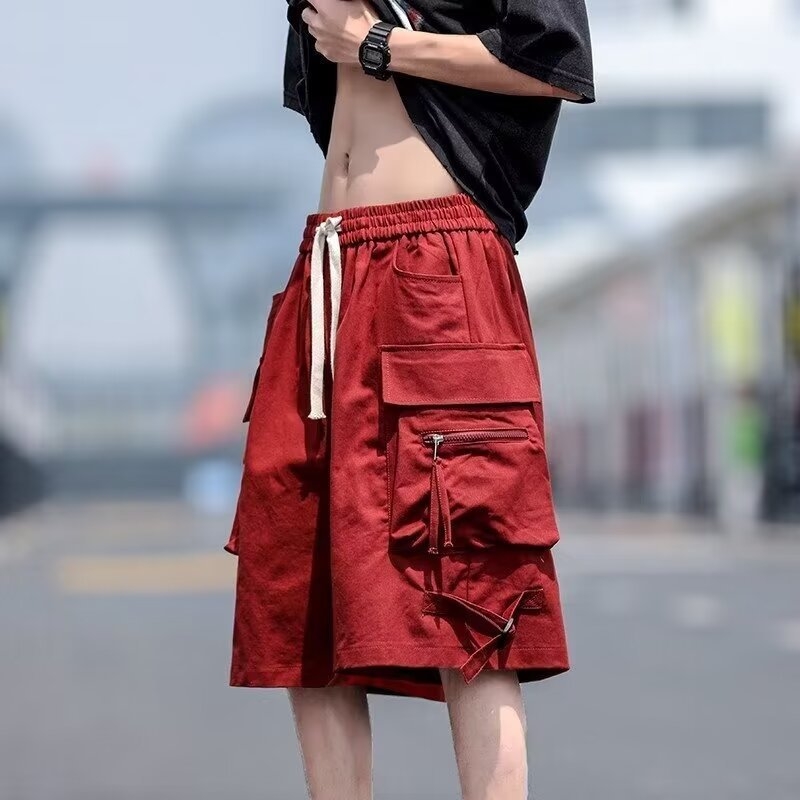 Amerikai stílusú, főutcai funkcionális szerszámosnadrágok férfiaknak és nőknek, divatos, piros, laza, hétköznapi sportnadrágok, AliExpress