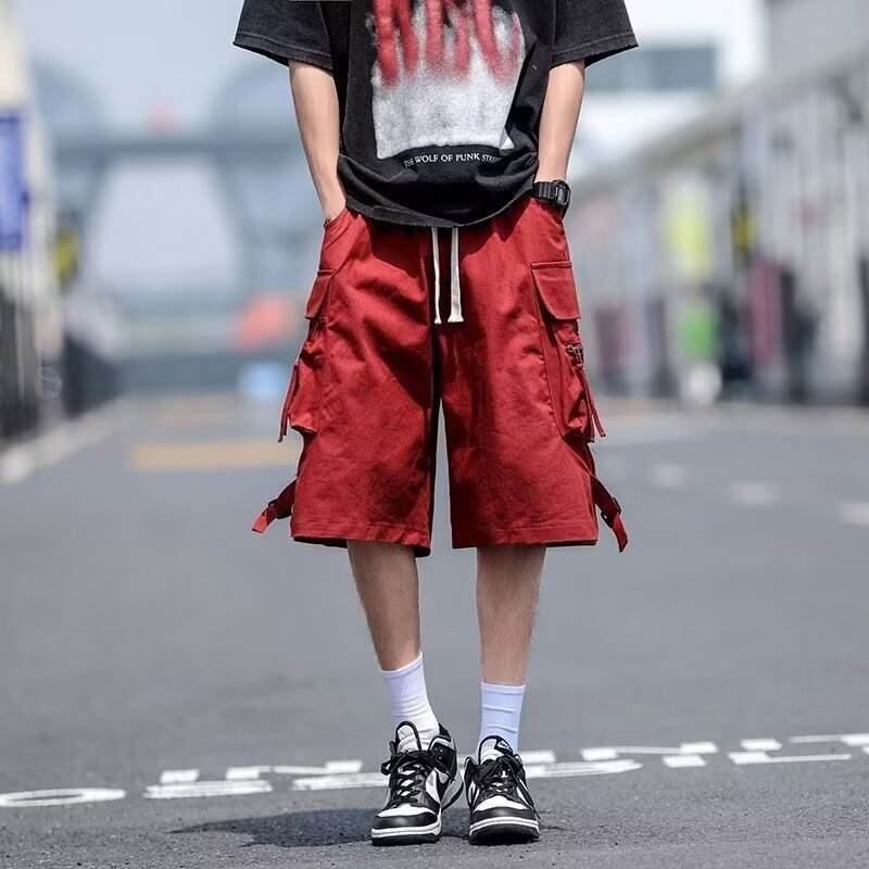 Amerikai stílusú, főutcai funkcionális szerszámosnadrágok férfiaknak és nőknek, divatos, piros, laza, hétköznapi sportnadrágok, AliExpress