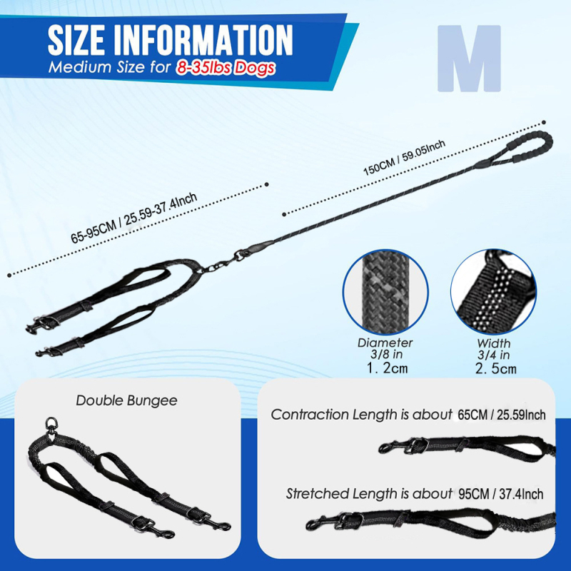 Piiriülene populaarne kahe otsaga lemmikloomade jalutusriist, fikseeritud koerapuhver, elastne, venimata, tööjõudu säästev veoköis