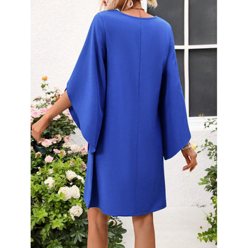 Amazoni piiriülese väliskaubanduse naiste rõivadisaini ümara kaelusega ühevärvilised kroonlehtedega varrukad Euroopa ja Ameerika moekleit