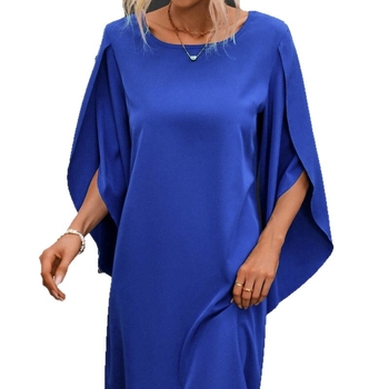 Amazoni piiriülese väliskaubanduse naiste rõivadisaini ümara kaelusega ühevärvilised kroonlehtedega varrukad Euroopa ja Ameerika moekleit