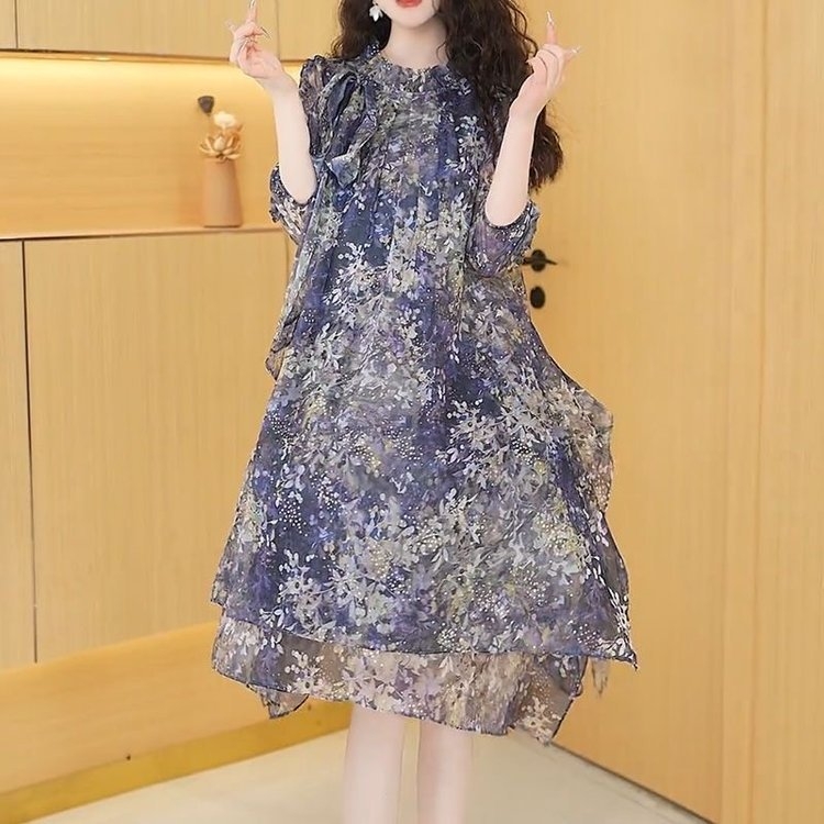 Egy generációnyi francia elegáns hétpontos ujjú ruha 2025 nyarán, új, drága, bő, vékony, hosszú szoknya