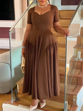 Prekogranična Amazon europska i američka proljetna i ljetna ženska modna elegantna duga haljina bez naramenica s ovratnikom i strukom za mršavljenje plus size