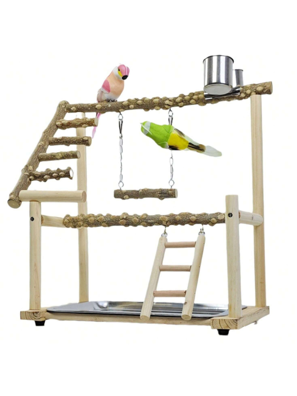 Papagáj polc, padló, tömörfa asztali edzőállomás, állványos állomás, rúddal ellátott játszótér, nagy, közepes, kis madárállomás, állványos hinta