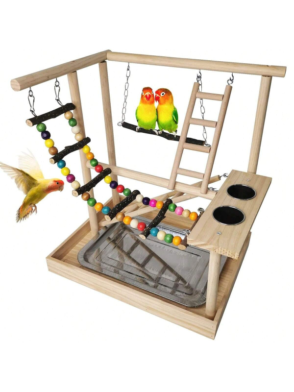 Papagáj polc, padló, tömörfa asztali edzőállomás, állványos állomás, rúddal ellátott játszótér, nagy, közepes, kis madárállomás, állványos hinta