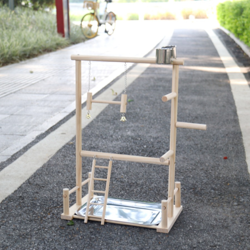 Papagáj polc, padló, tömörfa asztali edzőállomás, állványos állomás, rúddal ellátott játszótér, nagy, közepes, kis madárállomás, állványos hinta