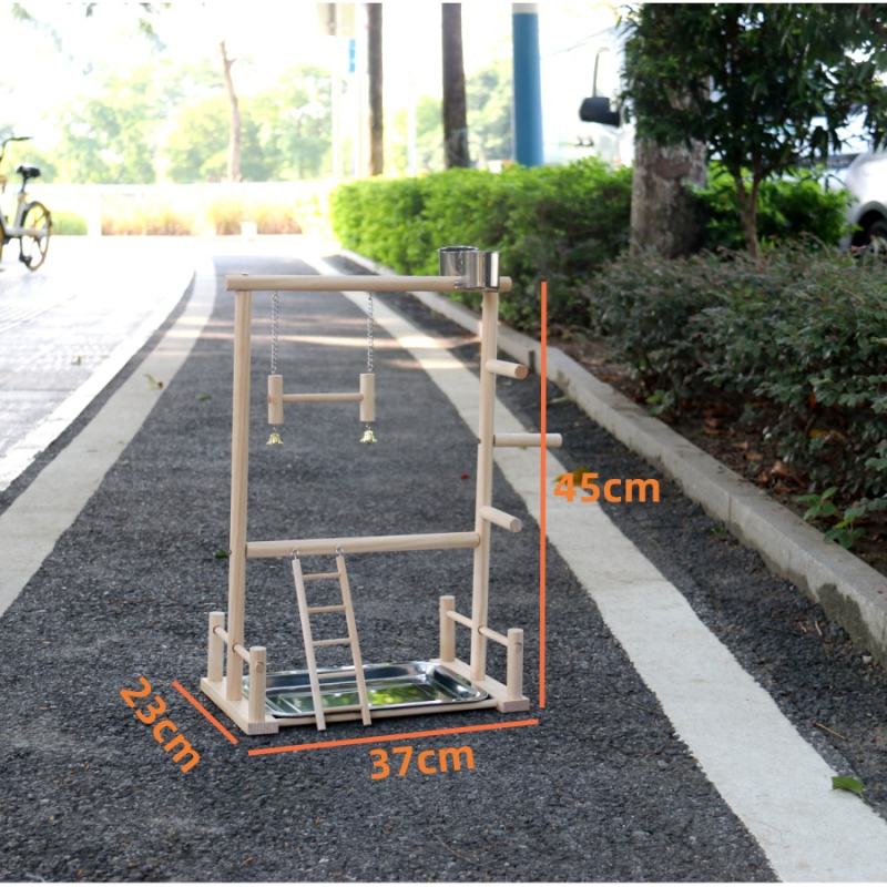 Papagáj polc, padló, tömörfa asztali edzőállomás, állványos állomás, rúddal ellátott játszótér, nagy, közepes, kis madárállomás, állványos hinta