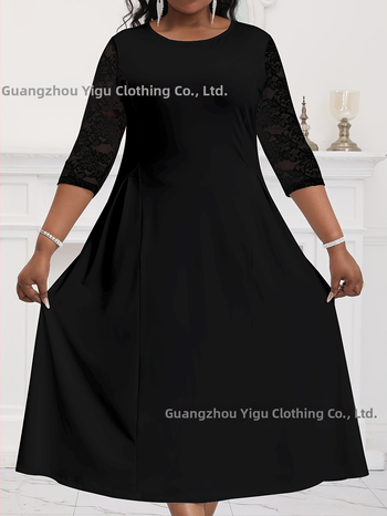 Външна търговия през границата Нов продукт Плюс размер Модна рокля Дамска едноцветна елегантна рокля с кръгло деколте и къс ръкав Лятна рокля Amazon