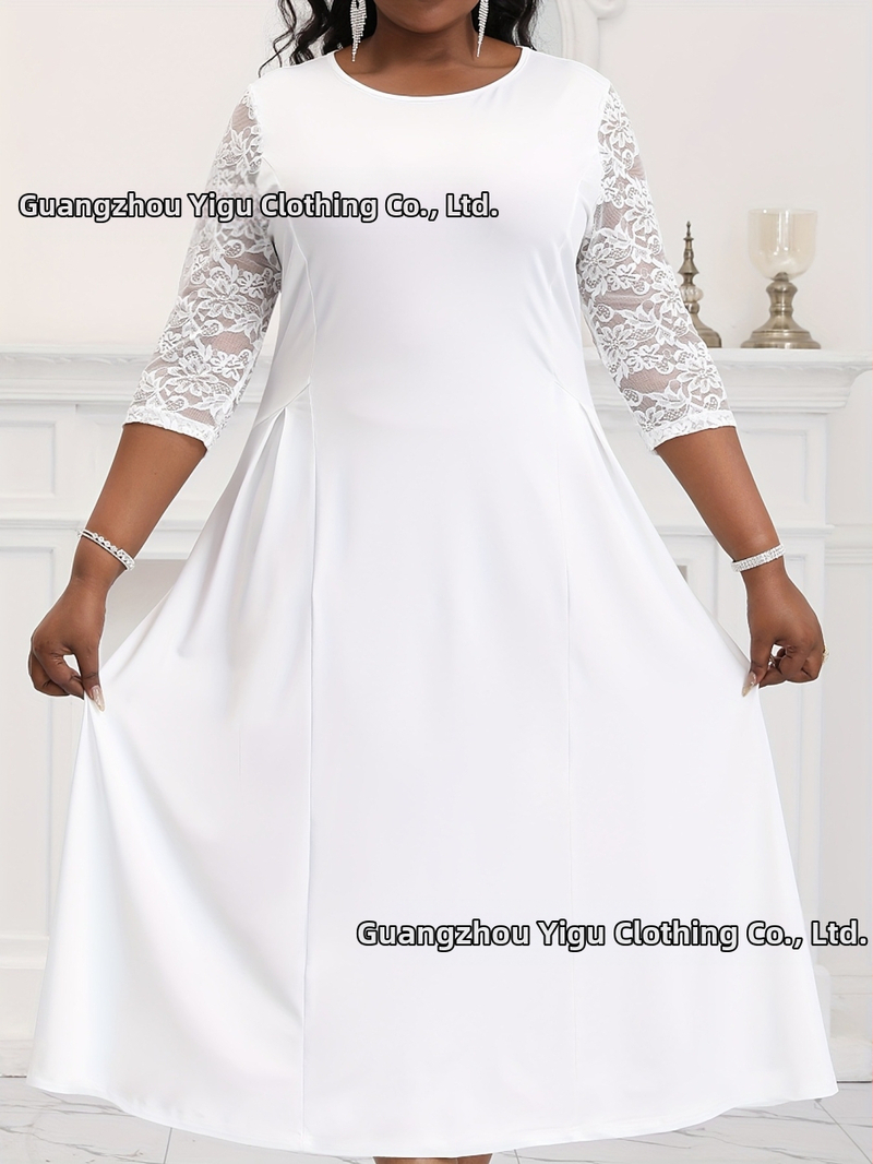 Външна търговия през границата Нов продукт Плюс размер Модна рокля Дамска едноцветна елегантна рокля с кръгло деколте и къс ръкав Лятна рокля Amazon