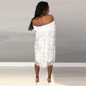 Õlgadeta kahekihiline puidust kõrvadega kleit, lootoselehe varrukatega, suurte täppidega, läbipaistev võrkkangast Amazon kleit