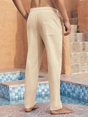 Euroopa ja Ameerika piiriülesed uued puuvillast ja linasest vabaajapüksid, kevad- ja sügisesed ühevärvilised mitmekülgsed sirge säärega püksid, meeste pingutusnööriga pikad püksid, Euroopa ja Ameerika stiil