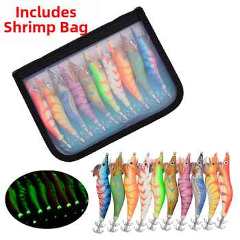 2,5/3,0/3,5 šviečiantis medinis krevečių maišelis, kabliukas aštuonkojui, sepijai, „Luya Bait“ masalas, džigkočio kostiumas