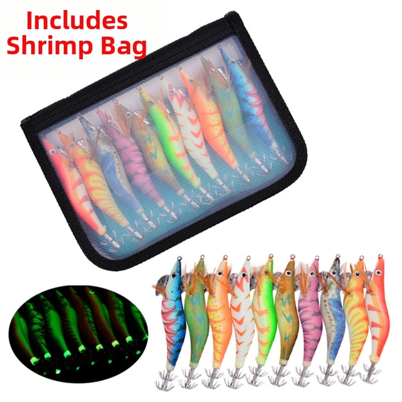 2,5/3,0/3,5 šviečiantis medinis krevečių maišelis, kabliukas aštuonkojui, sepijai, „Luya Bait“ masalas, džigkočio kostiumas