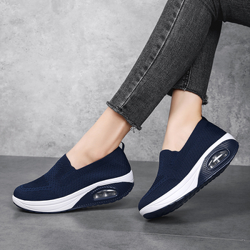 Νέα γυναικεία παπούτσια με ρηχό στόμα και ύφανση μύγας, ελαφριά, slip-on, casual, με μαξιλάρι αέρα και αυξημένη απορρόφηση κραδασμών, παπούτσια χορού