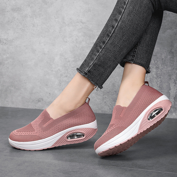Νέα γυναικεία παπούτσια με ρηχό στόμα και ύφανση μύγας, ελαφριά, slip-on, casual, με μαξιλάρι αέρα και αυξημένη απορρόφηση κραδασμών, παπούτσια χορού