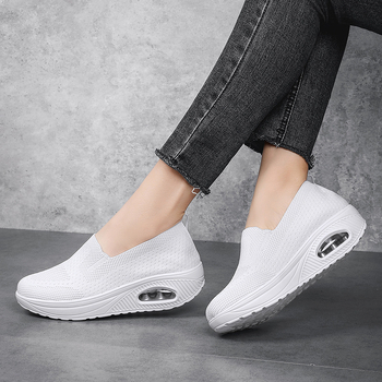 Νέα γυναικεία παπούτσια με ρηχό στόμα και ύφανση μύγας, ελαφριά, slip-on, casual, με μαξιλάρι αέρα και αυξημένη απορρόφηση κραδασμών, παπούτσια χορού