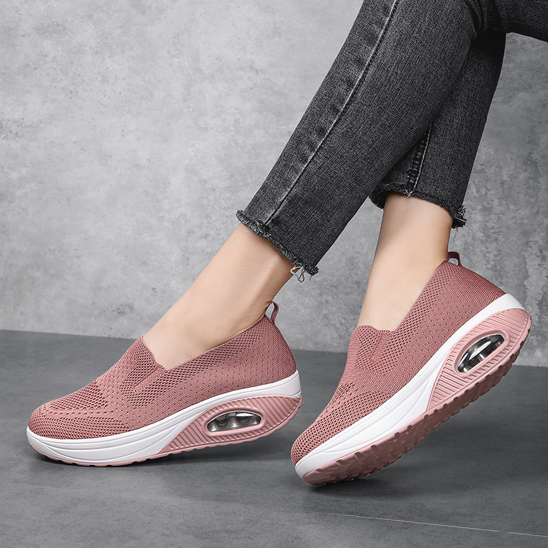 Naiste uued madala suuga kärbsekootud kerged libisevad vabaajajalatsid kiilukujulised õhkpadjaga suurenenud lööke neelava tossud tantsukingad