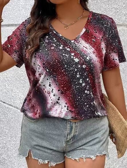 Amazoni piiriülene sõltumatu jaam Wish Supply 3D-digitaalprintimisega V-kaelusega vabaaja lühikeste varrukatega naiste T-särk, naiste top ümara kaelusega