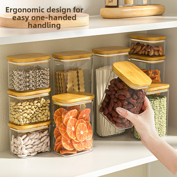 Kohandatud suletud purgid teraviljadele köögis hoiustamiseks toidukvaliteediga läbipaistvad plastpurgid karbid suupisted kuivkaupade hoiupurgid