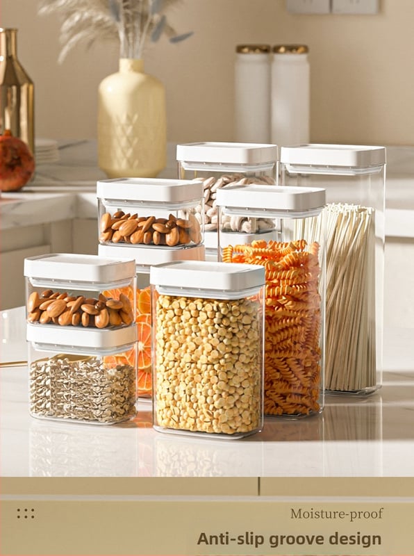 Kohandatud suletud purgid teraviljadele köögis hoiustamiseks toidukvaliteediga läbipaistvad plastpurgid karbid suupisted kuivkaupade hoiupurgid