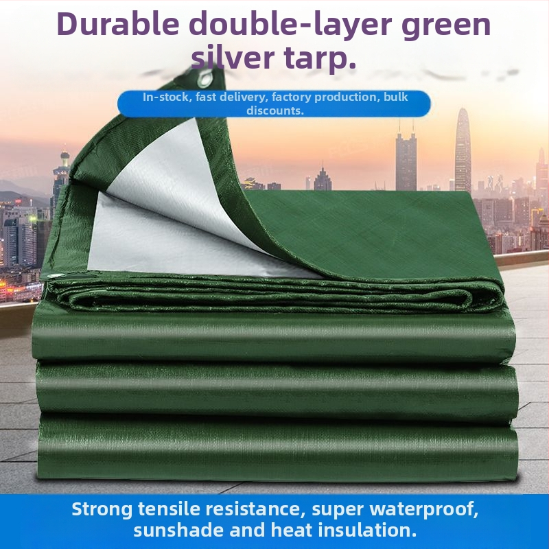 Armee roheline hõbedane PE presenning vihmakindel päikesekindel kulumiskindel telgimatt õues paksendatud päikesekaitsekreemi soojusisolatsiooniga lõuendist vihmakangas