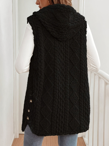 Euroopa ja Ameerika Ühendriikide piiriülene uus naiste plush-mantel kahepoolsest rombikujulisest tekstuuriga plush-kangast varrukateta kapuutsiga mantel