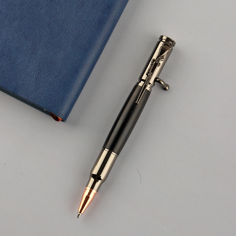 Laos hulgimüügis imitatsiooniga püstolpliiats, multifunktsionaalne logoga metallist pressitud pastapliiats, poltpliiats, vahetatav geelpliiats