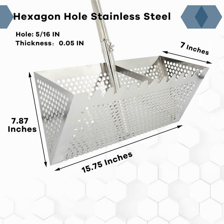 Плажно сито от неръждаема стомана Amazon, подвижно сито със зъби на акула, капан за пясък и раци, сито от неръждаема стомана