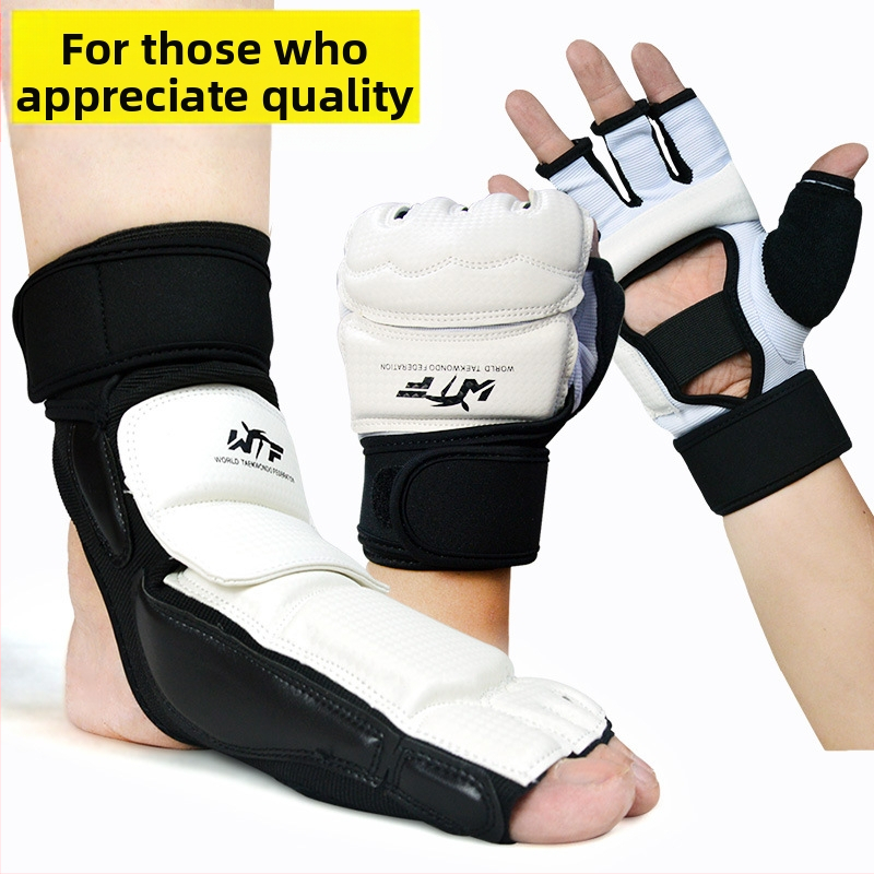 Tekvondo pirštinės, pėdų apsauga, suaugusiųjų ir vaikų kojų apsauga, rankų apsauga, praktinių treniruočių rinkinys, varžybų kovos varžybų apsauginės pirštinės.
