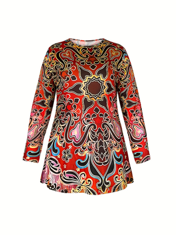 Ευρωπαϊκό και Αμερικανικό Διασυνοριακό Εκρήξεις Plus Size Γυναικείο Κοστούμι Casual Δύο Τεμαχίων Έθνικ Τυπωμένο Μακρυμάνικο Παντελόνι για Γυναίκες